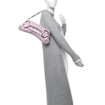 GUCCI Iridescent Nappa Vertical Matelasse Medium Maxi Horsebit Chain Shoulder Bag Escape Pink
