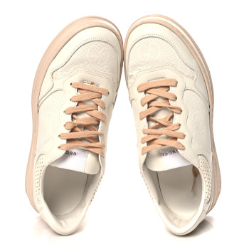 GUCCI Calfskin GG Tennis Embossed Womens Platform 55mm Sneakers 40 White
