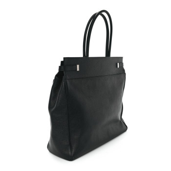 SAINT LAURENT Grained Calfskin Manhattan North South Shopper Tote Black