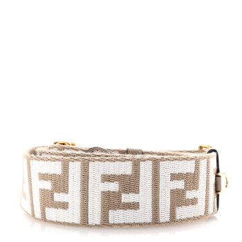 FENDI Jacquard Ribbon Vitello King FF Bi-Color Intreccio Adjustable Strap You Dove White Anthracite