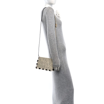 FENDI Watersnake Mink Daisy Clutch White Black
