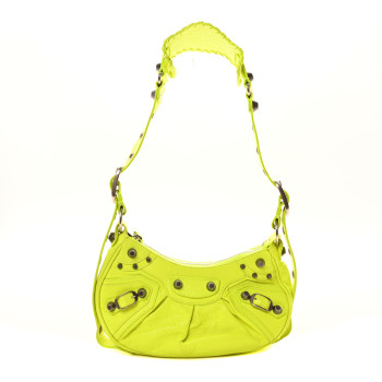 BALENCIAGA Agneau Arena Le Cagole Shoulder Bag XS Fluo Yellow