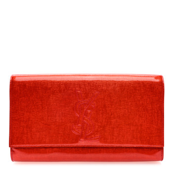 SAINT LAURENT Textured Patent Monogram Large Belle De Jour Clutch Orange