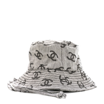 CHANEL Denim CC Bucket Hat S White Black