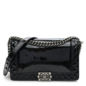 CHANEL Patent New Medium Boy Reverso Flap Black