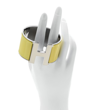 HERMES Enamel Extra Wide Clic Clac H Bracelet PM White Jaune Citron