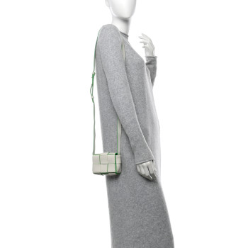 BOTTEGA VENETA Buffalo Maxi Intrecciato Bicolor Extra Mini Cassette Crossbody Bag White Parakeet