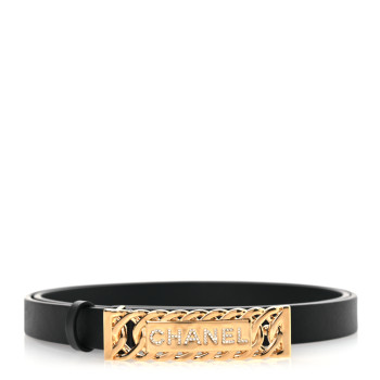 CHANEL Calfskin Crystal Chain Logo Belt 85 34 Black
