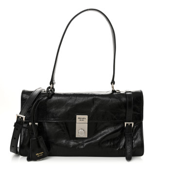PRADA Glossy Calfskin Medium Sound Shoulder Bag Black