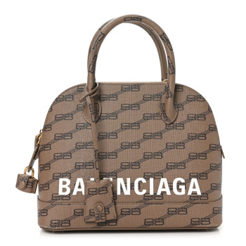 BALENCIAGA Coated Canvas BB Monogram S Ville Top Handle Bag Beige Brown