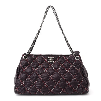 CHANEL Nylon Quilted Tweed Stitch Bubble Tote Plum