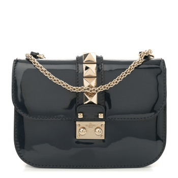 VALENTINO GARAVANI Patent Small Glam Lock Rockstud Flap Marine