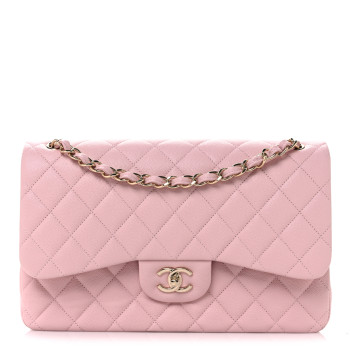 CHANEL Caviar Quilted Jumbo Double Flap Light Pink