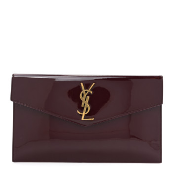 SAINT LAURENT Patent Calfskin Monogram Uptown Clutch  Dark Red Wine