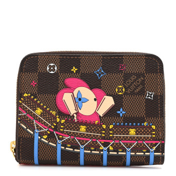 LOUIS VUITTON Damier Ebene 2020 Christmas Animation Roller Coaster Zippy Coin Purse Pivoine