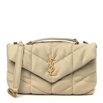 SAINT LAURENT Canvas Quilted Toy Loulou Puffer Monogram Chain Satchel Cool Beige