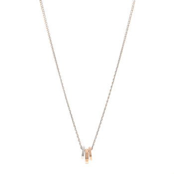 CARTIER 18K White Pink Gold Diamond Three Ring LOVE Necklace