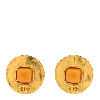 CHANEL Metal Resin CC Clip On Earrings Gold