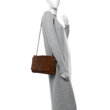 SAINT LAURENT Calfskin Monogram Large Kate Satchel Brown