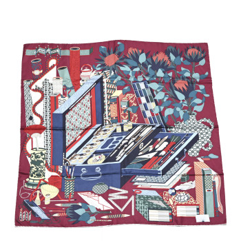 HERMES Silk Les Tresors D Un Artiste Scarf 90 Bordeaux Vert Blue