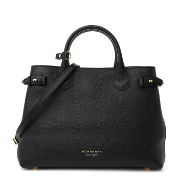 BURBERRY Derby Calfskin House Check Medium Banner Tote Black