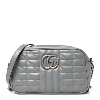 GUCCI Calfskin Matelasse Aria Small GG Marmont Chain Shoulder Bag Deep Grey