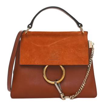 CHLOE Calfskin Suede Small Chain Faye Shoulder Bag Tobacco