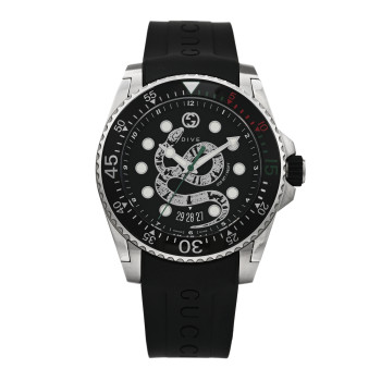 GUCCI Stainless Steel Rubber 45mm Dive Snake Quartz Watch Black