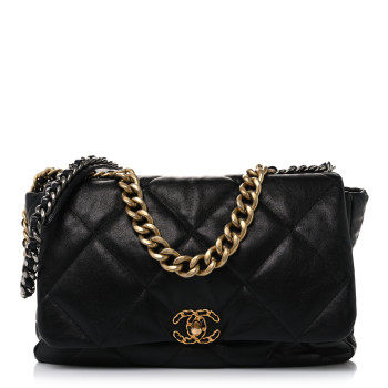 CHANEL Lambskin Quilted Maxi Chanel 19 Flap Black