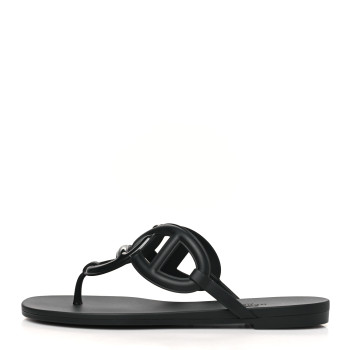 HERMES Rubber Womens Egerie Sandals 36 Black