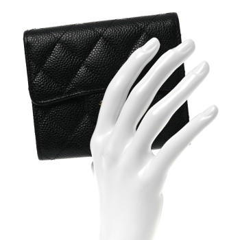 CHANEL Caviar Quilted Compact Flap Wallet Black