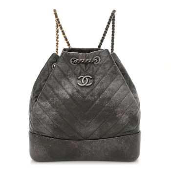 CHANEL Metallic Grained Goatskin Gabrielle Backpack Dark Silver Gold