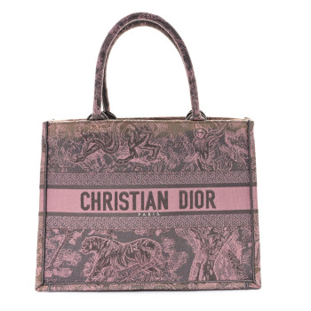 CHRISTIAN DIOR Canvas Embroidered Medium Dioriviera Toile De Jouy Book Tote Pink Grey