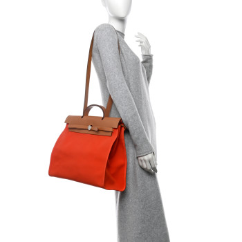 HERMES Vache Hunter Toile Herbag Zip 39 MM Orange Natural