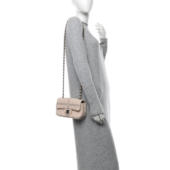 CHANEL Tweed Quilted Mini Rectangular Flap Light Pink Black