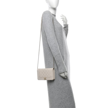 CHANEL Caviar Quilted Vintage Mademoiselle Wallet On Chain WOC White