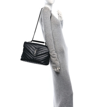 SAINT LAURENT Calfskin Y Quilted Monogram Monochrome Medium Loulou Chain Satchel Black
