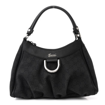 GUCCI Monogram Medium D Gold Ring Hobo Black