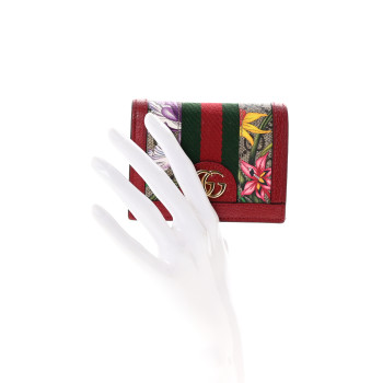 GUCCI GG Supreme Monogram Flora Web Ophidia Card Case Red
