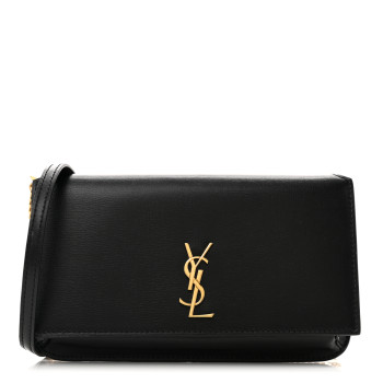 SAINT LAURENT Smooth Calfskin Monogram Phone Holder Crossbody Black