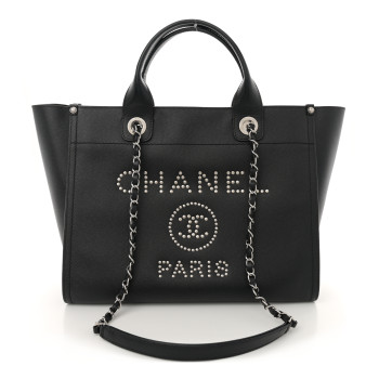 CHANEL Caviar Small Studded Deauville Tote Black