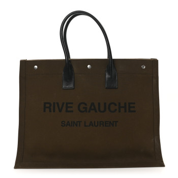 SAINT LAURENT Linen Calfskin Rive Gauche Tote Khaki