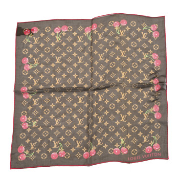 LOUIS VUITTON LV X TM Silk Monogram Cerise Square Scarf 55 Brown