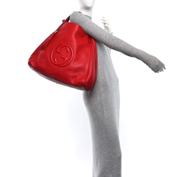 GUCCI Pebbled Calfskin Large Soho Shoulder Bag Red