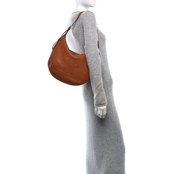 CELINE Supple Calfskin Medium Triomphe Heloise Shoulder Bag Tan