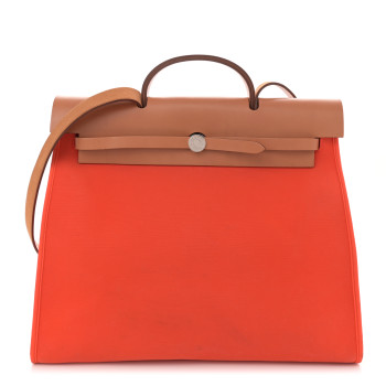 HERMES Vache Hunter Toile Herbag Zip 39 MM Orange Natural