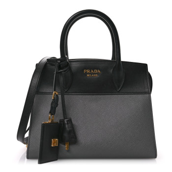 PRADA Saffiano City Calfskin Small Esplanade Tote Mercurio Black