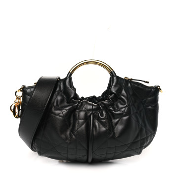 CHRISTIAN DIOR Calfskin Macrocannage Walk In Dior Hobo Black