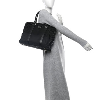 PRADA Tessuto Nylon Saffiano Metal Triangle Logo Work Bag Black