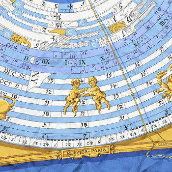 HERMES Silk Astrologie Scarf 90 Light Blue White Gold